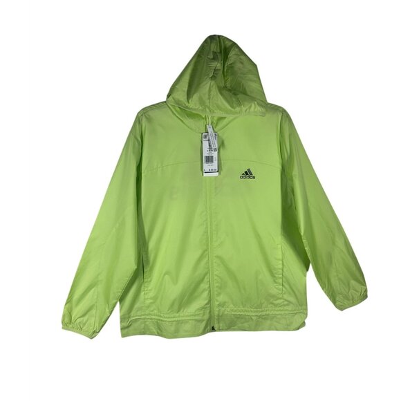Adidas Windbreaker Jacket Women's Size Large Lime Green Lightweight Hooded NEW - Picture 1 of 7